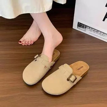 2024 Летняя мода Нейтральная классическая пляжная обувь Muller Shoes Женская обувь Тапочки Винтажные пробковые сабо 35 хаки
