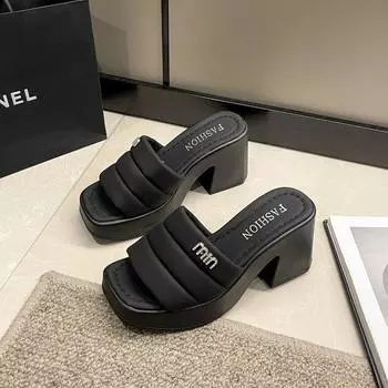 2024 Summer Fashion New Style Simple Casual Good Matching Thick Heel Slip-ons High Heel Sandals sandal sandal 35 чёрный