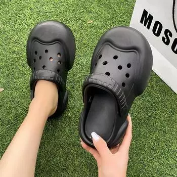 2024 summer fashion trendy slippers hole shoes bag head female big head thick sole breathable soft bottom stepping on shit feeling bag head half drag 36