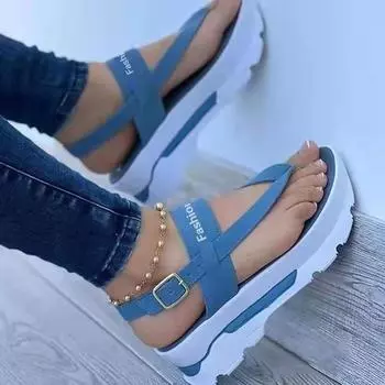 2024 summer foreign trade large size slope heel toe buckle with sandals women s South East Asia new wear Roman sandals 36 чёрный