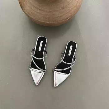 2024 Summer Gladiator Women Slippers Fashion Elegant Narrow Band Slides Shoes Ladies Casual Low Heel Beach Sandalias 35 чёрный