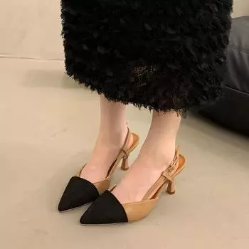 2024 Summer High Quality Women s Shoes Fashionable Color Matching One-line Buckle Strap Stiletto Women s High Heel Toe Sandals 36 бежевый