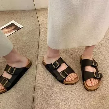 2024 Summer High Quality Women s Slippers New Women s Shoes Solid Color Buckle Metal Decoration Low Heel Women s Flat Shoes 35