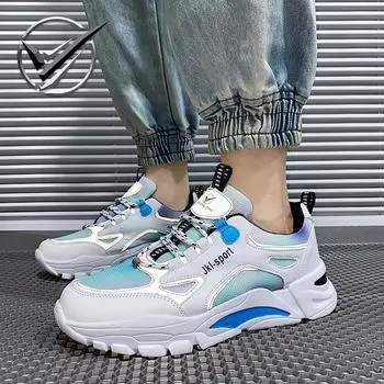 2024 летние полые потонепроницаемые нескользящие амортизирующие кроссовки для бега повседневная обувь мужская модная обувь дышащая обувь мягкая спортивная мужская обувь 37 белый