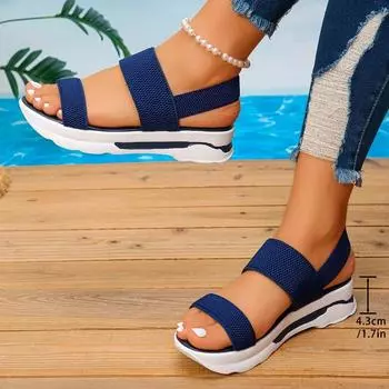 Лето 2024 года, хит продаж, женская обувь, модные, с открытым носком, однотонные, большого размера, сетчатые, с одной линией пряжки, на среднем каблуке, женские сандалии 36 чёрный