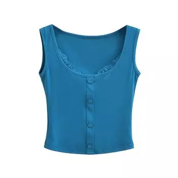 2024 Summer Lace Camisole Crop Top - Women s Sleeveless Round Neck Two-Piece Design Medium