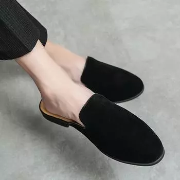 2024 summer men s heelless half slippers men s men s matte leather loafers fitting room one-pedal men s shoes 38 чёрный