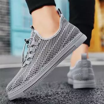 2024 Summer Men s Mesh Thin Sneakers Fashion Casual Outdoor Travel Flat Bottom Lace-Up Trendy Men s Shoes 39 чёрный