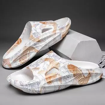 2024 лето мужские шлепанцы с открытым носком на перемычке уличные пляжные дорожные сандалии повседневные с алфавитом домашние модные шлепанцы 38-39 белый