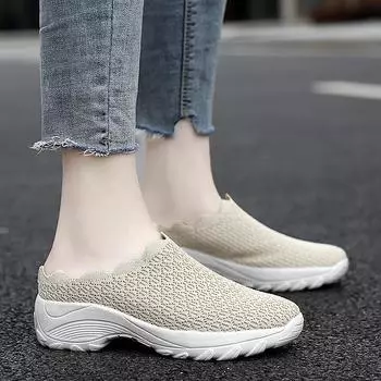 2024 summer mesh breathable outside wear sandals thick heel casual bag head half drag single shoes one pedal women s shoes 35-42 35