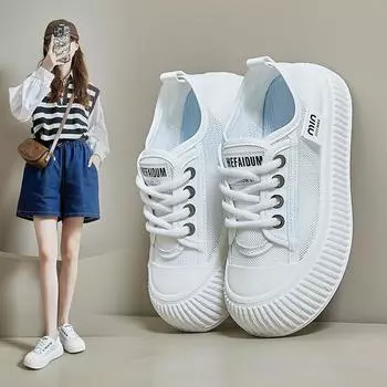 2024 summer mesh espadrilles new female student thick-soled heightening sports board shoes casual breathable street shot 6398 35 бежевый