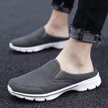 2024 Summer Mesh Men Slippers Breathable Mules Casual Shoes for Men Slippers Flip Flops Comfort Home Slippers Zapatillas Hombre 36 чёрный