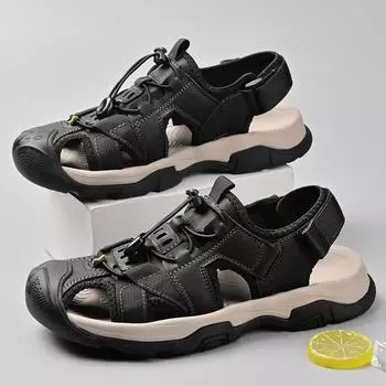 2024 summer new bag head sandals cowhide large size thick-soled breathable outdoor beach shoes trendy casual men s shoes 38