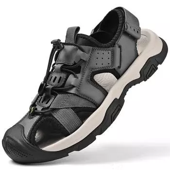 2024 summer new bag head sandals cowhide large size thick-soled breathable outdoor beach shoes trendy casual men s shoes 38