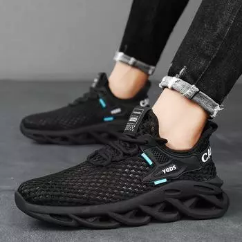 2024 summer new blade breathable large hole flying woven shoes men s thick-soled mesh dad shoes live sports men s shoes 39 чёрный