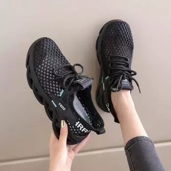 2024 summer new blade breathable large hole flying woven shoes women s thick-soled mesh dad shoes live sports women s shoes 35 чёрный