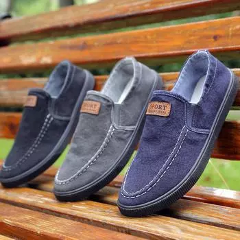 2024 summer new breathable lazy foot cover old Beijing canvas shoes casual flat one pedal shoes 39 синий