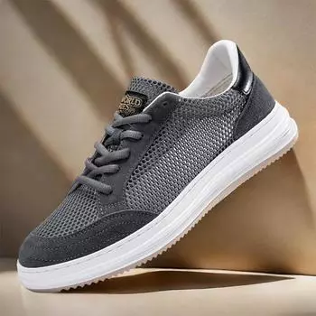 2024 Summer New Breathable Mesh Shoes Lightweight Increased Height Men s Casual Shoes Italian Style Men s Oxford Shoes Lace Up 38 серый