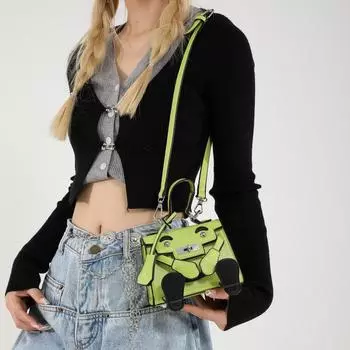 2024 летняя новая сумка через плечо с мультяшным смайликом, модная и простая, с двумя плечами, контрастного цвета, маленькая переносная сумка-мессенджер с монстром, квадратная сумка чёрный
