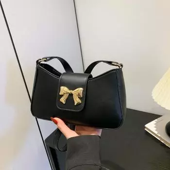 2024 summer new casual Korean version French bow beautiful armpit bag shoulder bag foreign commuter small satchel чёрный