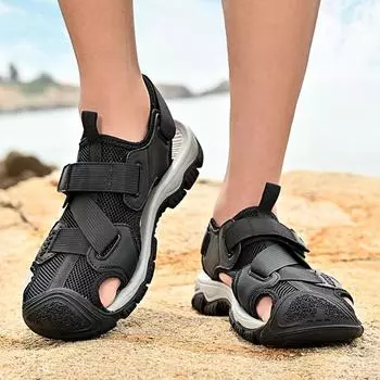 2024 summer new casual non-slip bag head men s beach shoes foreign trade cross-border large size hollow hole sandals 38 чёрный