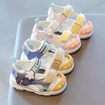 2024 Summer New Children s Sandals Baby Toddler Shoes Girls Baotou Beach Shoes Soft Bottom Non-slip Boys Sports Sandals Leisure 18 insole12cm синий