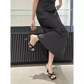2024 summer new cross-strap fashionable versatile medium-heeled slippers open-toed square-heeled French high-heeled cool slippers 35 серебряный
