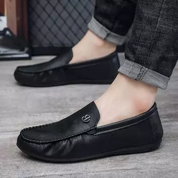 2024 Summer New Doudou Shoes Men s Casual Business Lazy Leather Shoes Fashion Trend Breathable Hollow Loafers Men s 39