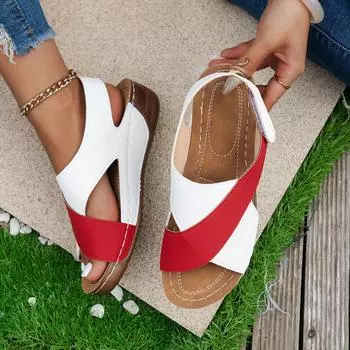 2024 summer new European and American Roman sandals women muffin bottom Velcro breathable open-toed beach sandals women 36 чёрный