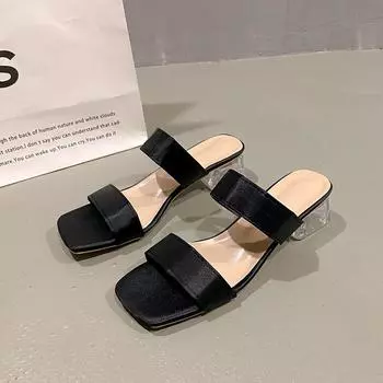 2024 summer new fairy style with skirt foot sandals women s thick-soled medium-heeled soft-soled fashion Roman beach shoes 35 чёрный