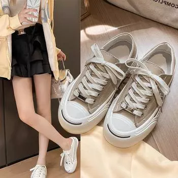 2024 summer new fashion comfortable casual smile versatile platform casual canvas board shoes women s white shoes 35