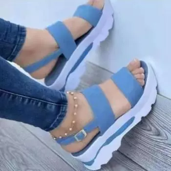 Лето 2024 года, новые модные удобные женские босоножки на танкетке с открытым носком 35 розовый