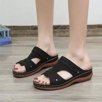 2024 summer new fashion women s shoes slope heel thick sole cool slippers women s shoes large size 43 35 чёрный