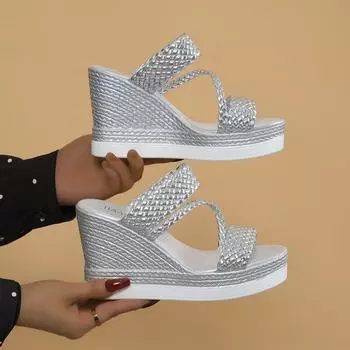 2024 Summer New Fish-mouth Shoes Fairy Wind Cake Sole High Heel Slope Heel Thick Sole Women s Sandal platform shoes 35 золотой