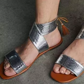 2024 summer new flat-bottomed straps fringed square head fish mouth Roman sandals large size sandals women 35 белый