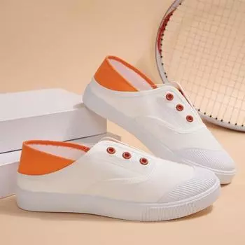 2024 Summer New Flat Loafers Slip-on Canvas Shoes White Shoes Women Korean Sle Versatile Student Loafers 35 оранжевый