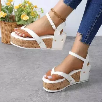 2024 summer new foreign trade large size hemp rope muffin thick-soled sandals European and American one-word buckle strap flat-soled women s sandals 36 чёрный
