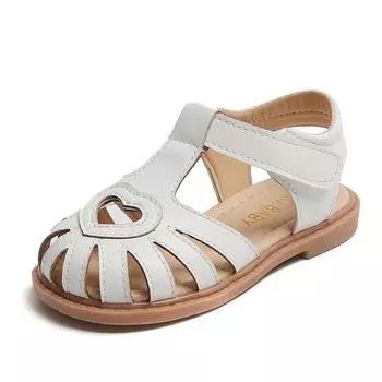 Летние новые сандалии для девочек с открытым носком в форме сердца, универсальные, на плоской подошве, модная детская обувь на каждый день 21 чёрный