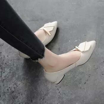 2024 summer new high heels women s pointed thin heel single shoes autumn small heel autumn shoes shallow mouth leather medium heel leather shoes 35 чёрный