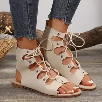 2024 summer New Hollow fish mouth shoes Shoes Women Flats Rome Sandals Large size Cross strap Shoes Female Casual Sandals 35