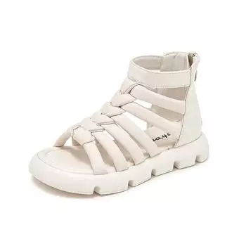 2024 Summer New Korean Style Kids Fashion Sandals Children s Fashion Weave Back Zipper Girls Roman Shoes Classic Open-toe Casual 26 бежевый