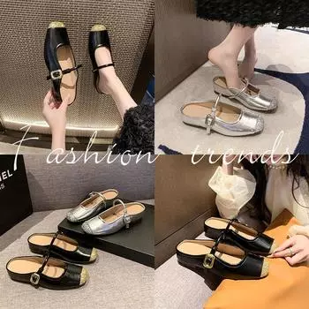 2024 summer new Korean version soft sole inner height increase Mary Jane shoes bag head half slippers light mouth versatile cool slippers 35 серебряный
