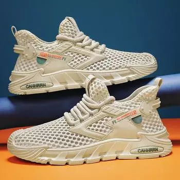 2024 summer new large mesh breathable low-top lace-up sports men s shoes solid color versatile outdoor travel creek shoes 39