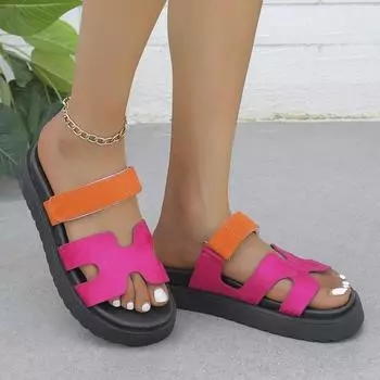 2024 летние новые тапочки большого размера женские летние повседневные сандалии на толстой подошве цветовое соответствие 36 белый