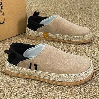 2024 summer new light foot Doudou shoes one pedal microfiber suede straw Douyin casual leather shoes men 39 песочный