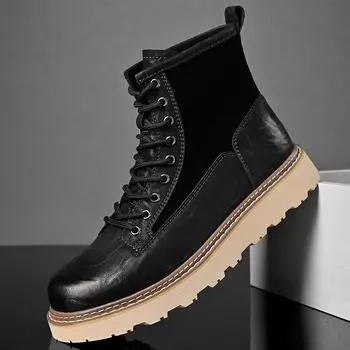 2024 summer new men s British style fashion versatile retro casual Martin boots high-top thick-soled wear-resistant trendy shoes 38 чёрный