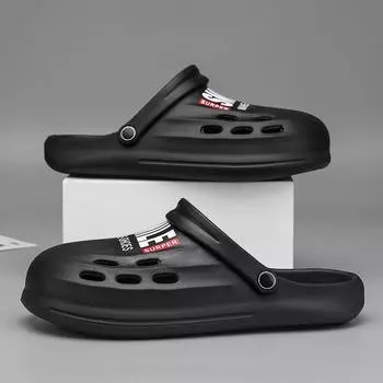 2024 летние новые мужские туфли с отверстиями легкие дышащие пляжные туфли большого размера модные повседневные мужские сандалии с сумкой 40 чёрный