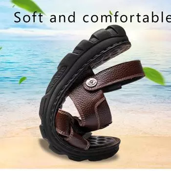 2024 Summer New Men s Sandals and Slippers Men s Comfortable Genuine Leather Beach Shoes Casual Men s Shoes and Slippers 38