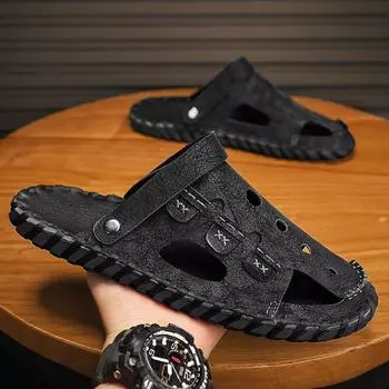 2024 Summer New Men s Sandals Fashion Comfort Beach Shoes Men s Baotou Shoes and Slippers Ventilate Anti Slip Sandals Slippers 39 хаки