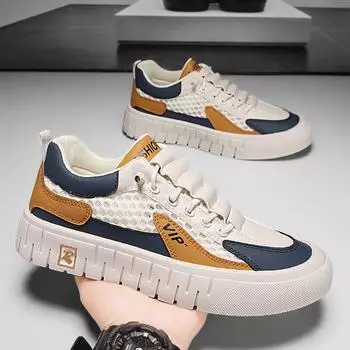 2024 summer new men s shoes casual low-top board shoes trendy work shoes Korean version mesh sports student board shoes men 39 бежевый